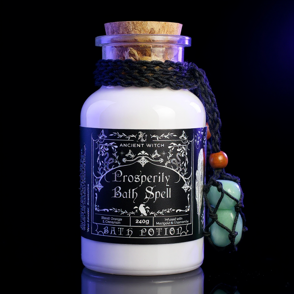 Ancient Witch Bath Spell Potion & Aventurine Crystal Amulet - Prosperity