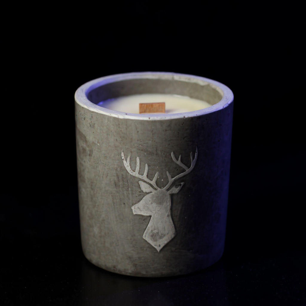 Med Concrete Soy Candle - Stag Head - Whiskey & Woodsmoke