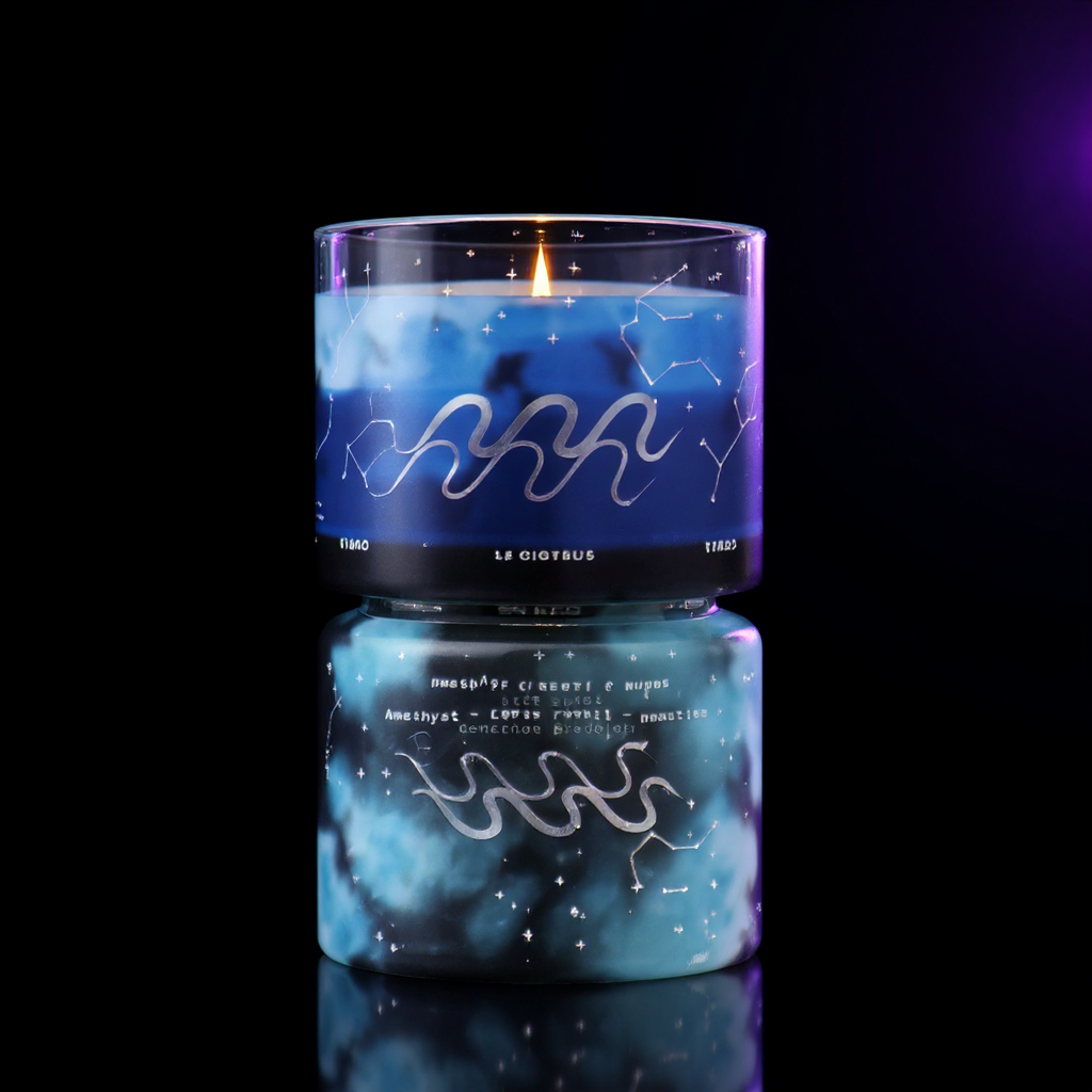 Zodiac Crystal Candle with Gemstone Bracelet - Aquarious