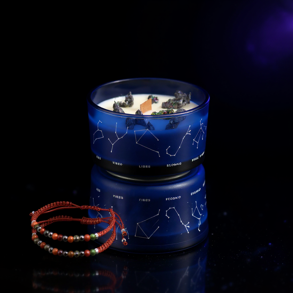 Zodiac Crystal Candle with Gemstone Bracelet - Aries