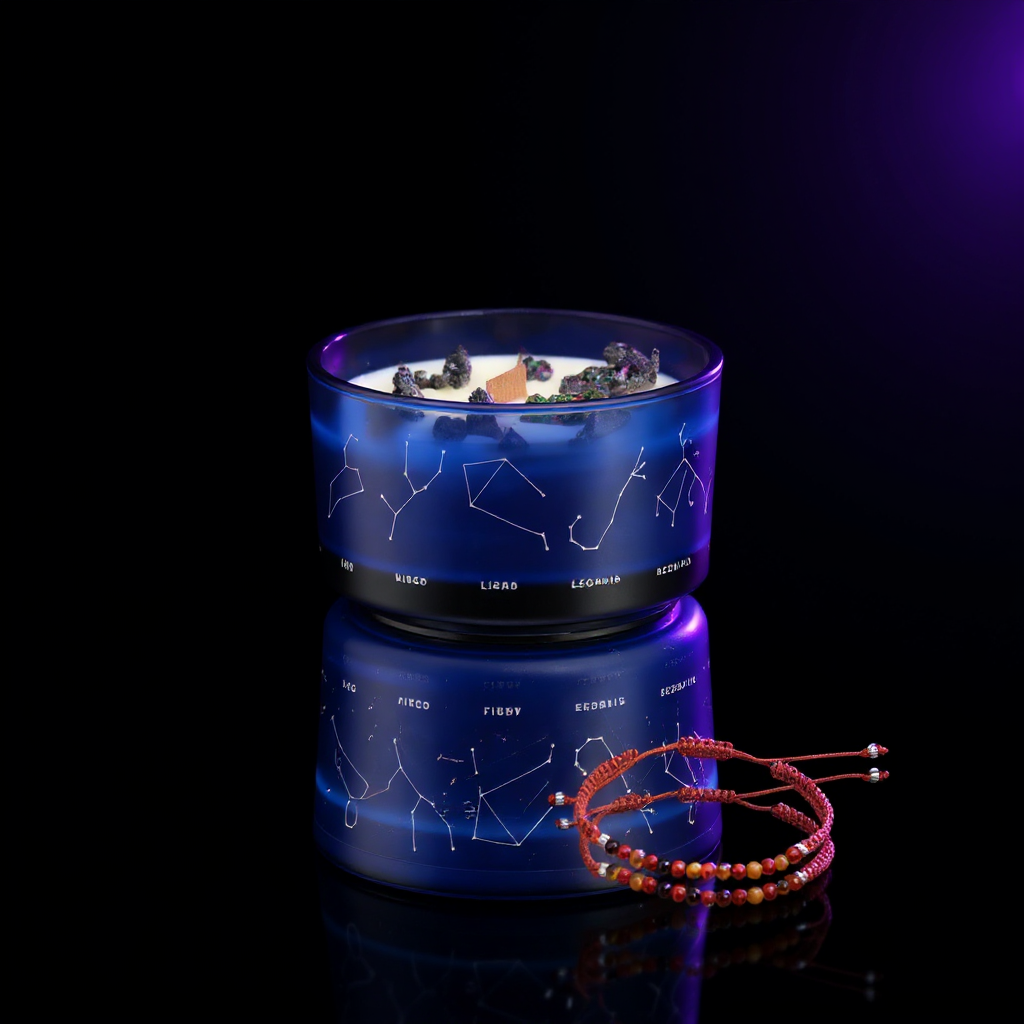 Zodiac Crystal Candle with Gemstone Bracelet - Leo