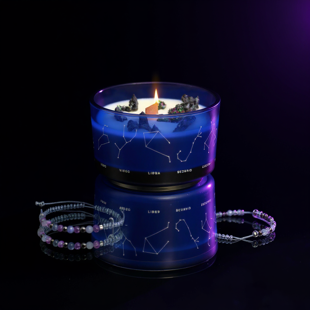 Zodiac Crystal Candle with Gemstone Bracelet - Sagittarius
