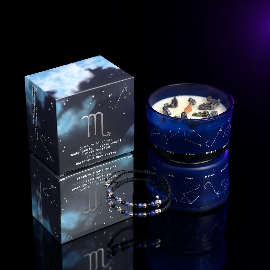 Zodiac Crystal Candle with Gemstone Bracelet - Scorpio