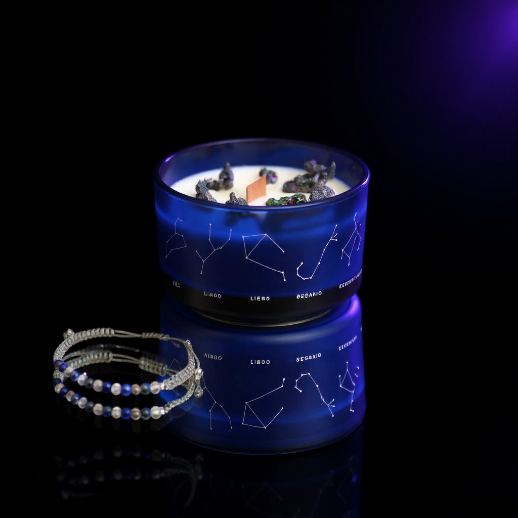 Zodiac Crystal Candle with Gemstone Bracelet - Taurus